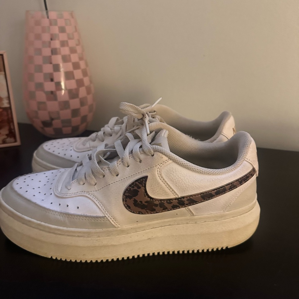 Nike White and cheetah print sneakers
